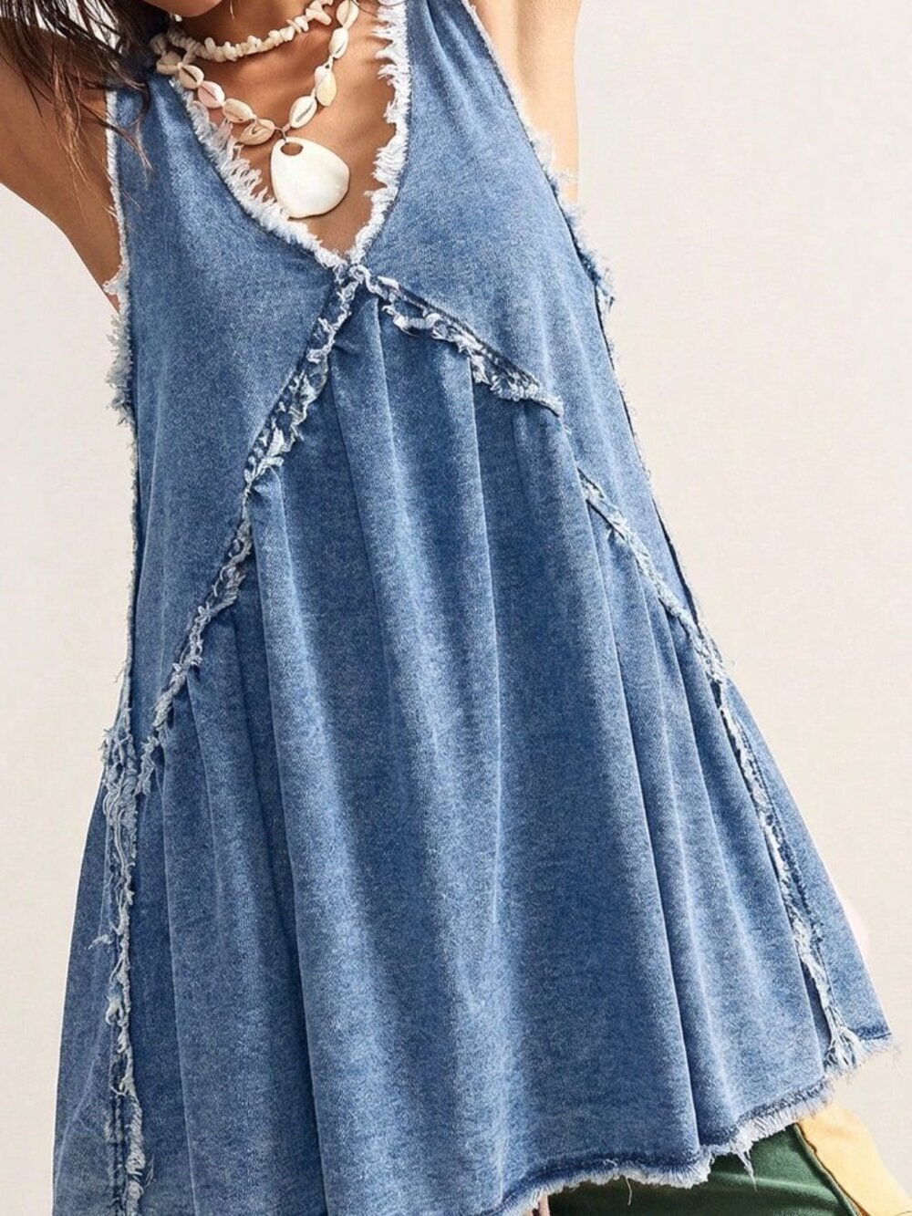 Light Wash Casual Women's Plus Size Minimalist Sleeveless Denim Vacation Dresses - Picture 5 of 5
